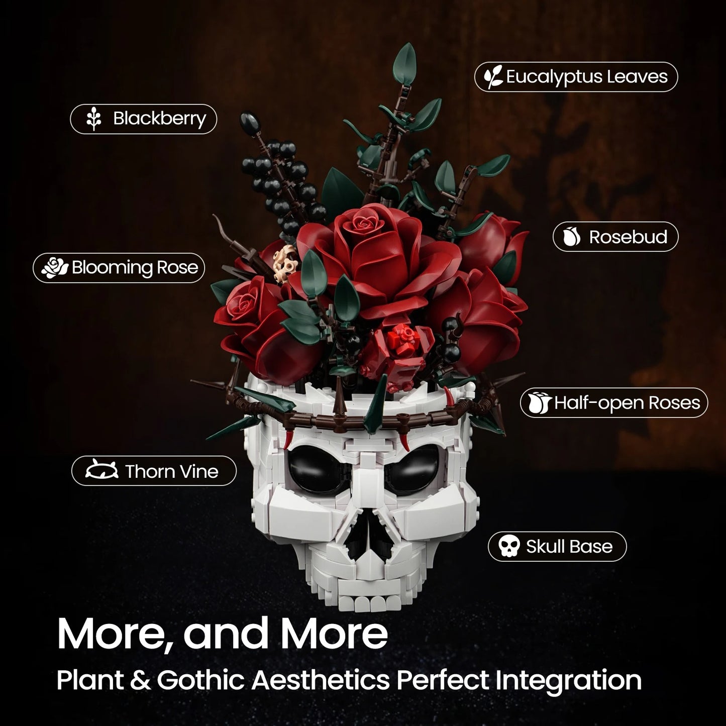 GothBrix Skull Rose Building Set